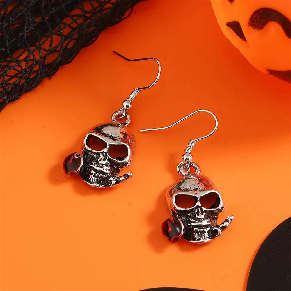هالوين الهيب هوب نازف النفط روز زهرة الجمجمة قلادة المرأة أقراط موضة فاخرة المعادن الأذن هوك مجوهرات اكسسوارات هدية #5