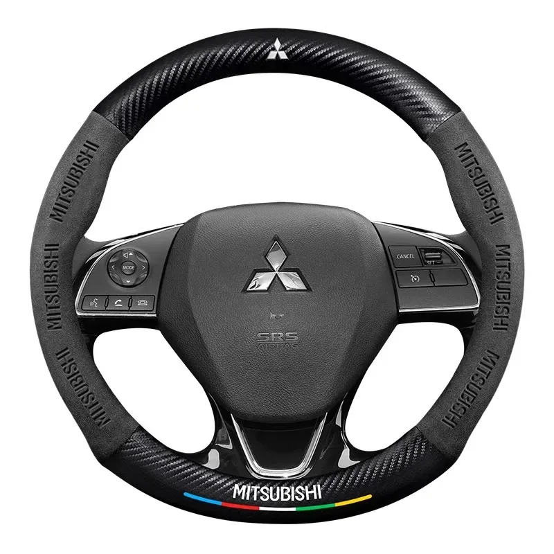 

For Mitsubishi Outlander Pajero Asx Colt Lancer EX Evolution X L200 Triton RALLIART Car Suede Carbon fiber Steering Wheel Cover