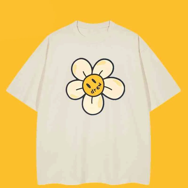 Drewhouse Smiley Daisy  Summer Short Sleeve T-Shirt Hipster Brand High Street Justin Bieber Loose Couple Cotton Top T-shirts