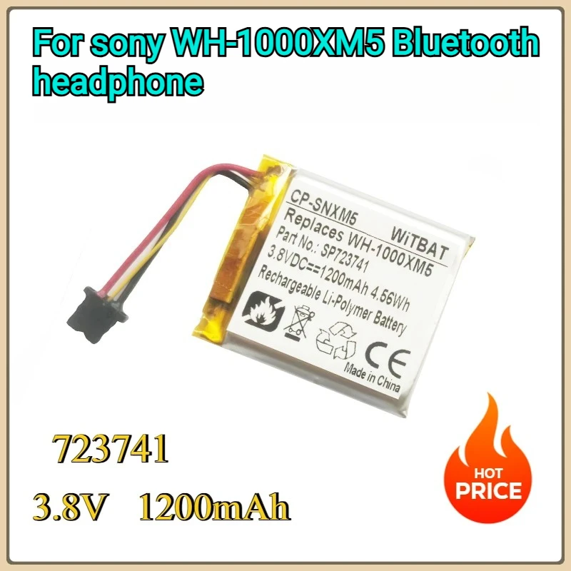 

New 3.8V 1200mAh 723741 CP-SNXM5 Replacement Battery for sony WH-1000XM5 Bluetooth headphone