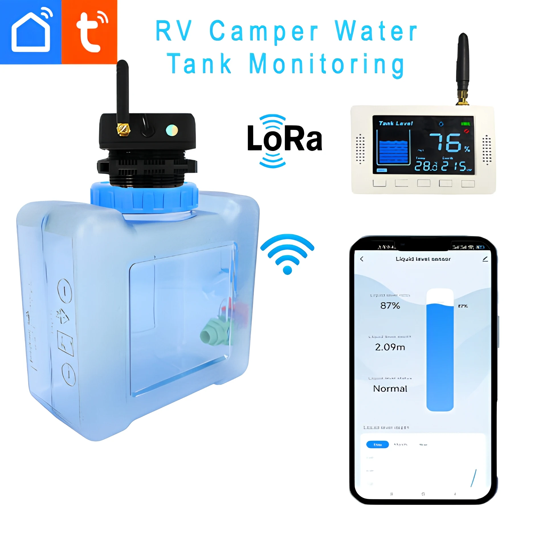 Smart WiFi Ultrasonic Liquid Level Sensor,Tuya APP Remote Monitor,LCD Non‑Contact Liquid Level Distance Detector
