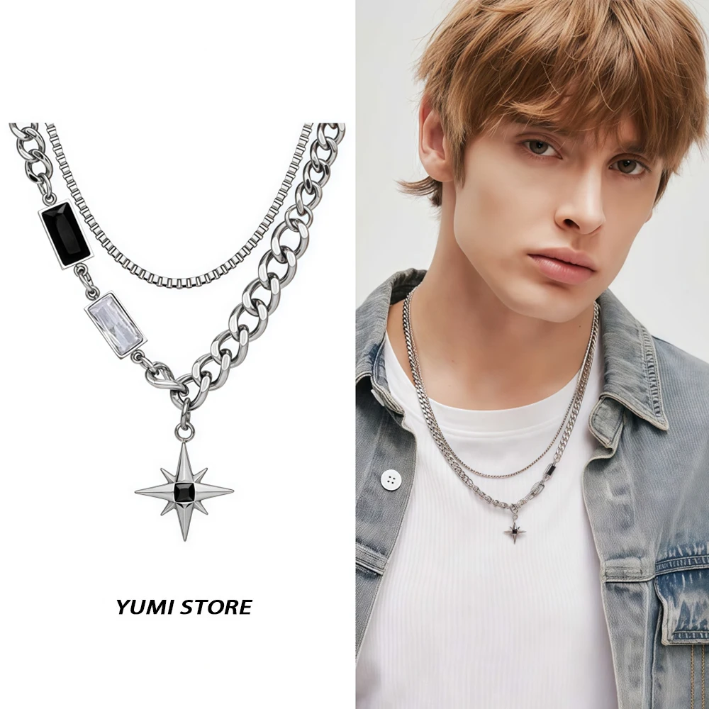 

Hip Hop Eight Awn Star Pendant Necklace For Man Woman Non Fading Titanium Steel Zircon Clavicle Chain New Kpop Couple Jewelry