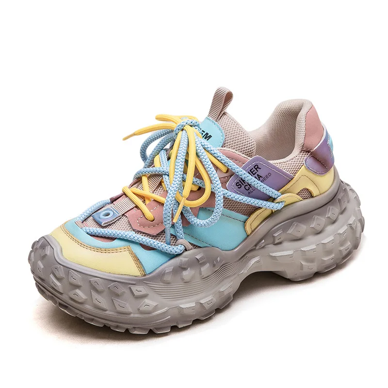 

3CM Air Mesh Genuine Leather Comfy Chunky Sneaker Ergonomic Summer Autumn Flats Leisure Loafer Ethnic Woman Vulcanize Shoes