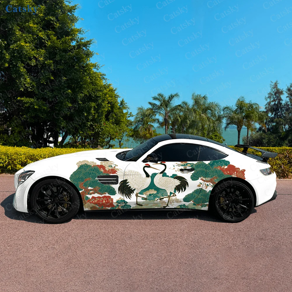

Red-crowned Crane Pine Tree Car Vinyl Wraps Decal Self-adhesive PVC Sticker Suitable for Trucks SUV Decor Auto Accessories Gift
