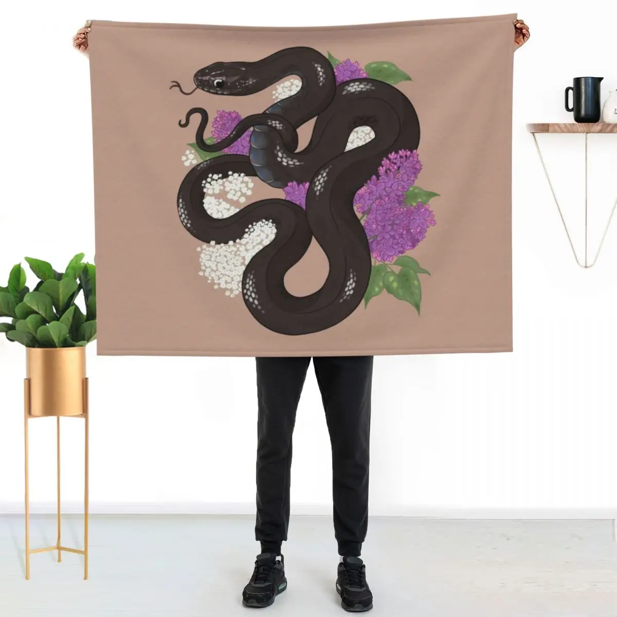 Mexican Black Kingsnake and Lilacs Throw Blanket Luxury St Loose blankets ands decorative valentine gift ideas Blankets