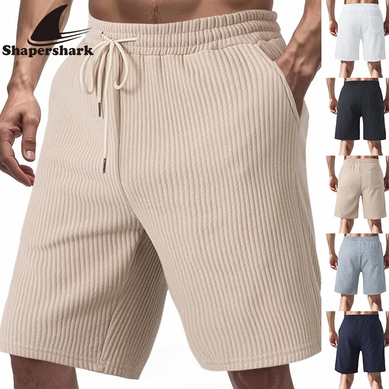 Shapershark Men's Summer Heavyweight Light Luxury Double-Line Jacquard Casual Sports Loose Trendy Beach Shorts