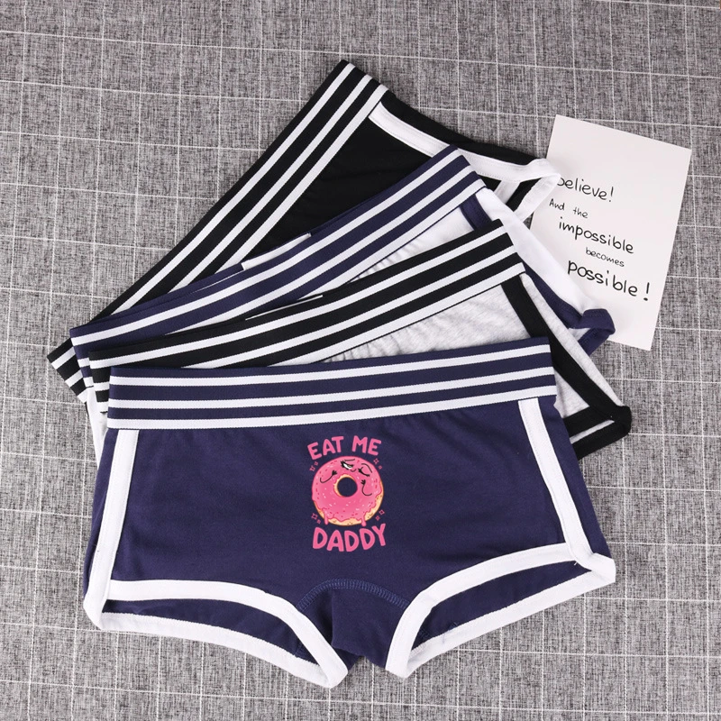 Boy Shorts Underwear for Women Eat Me Daddy Pink Donut Print Underwear Sexy Home Panties Girls Cotton Boyshort Comfortable