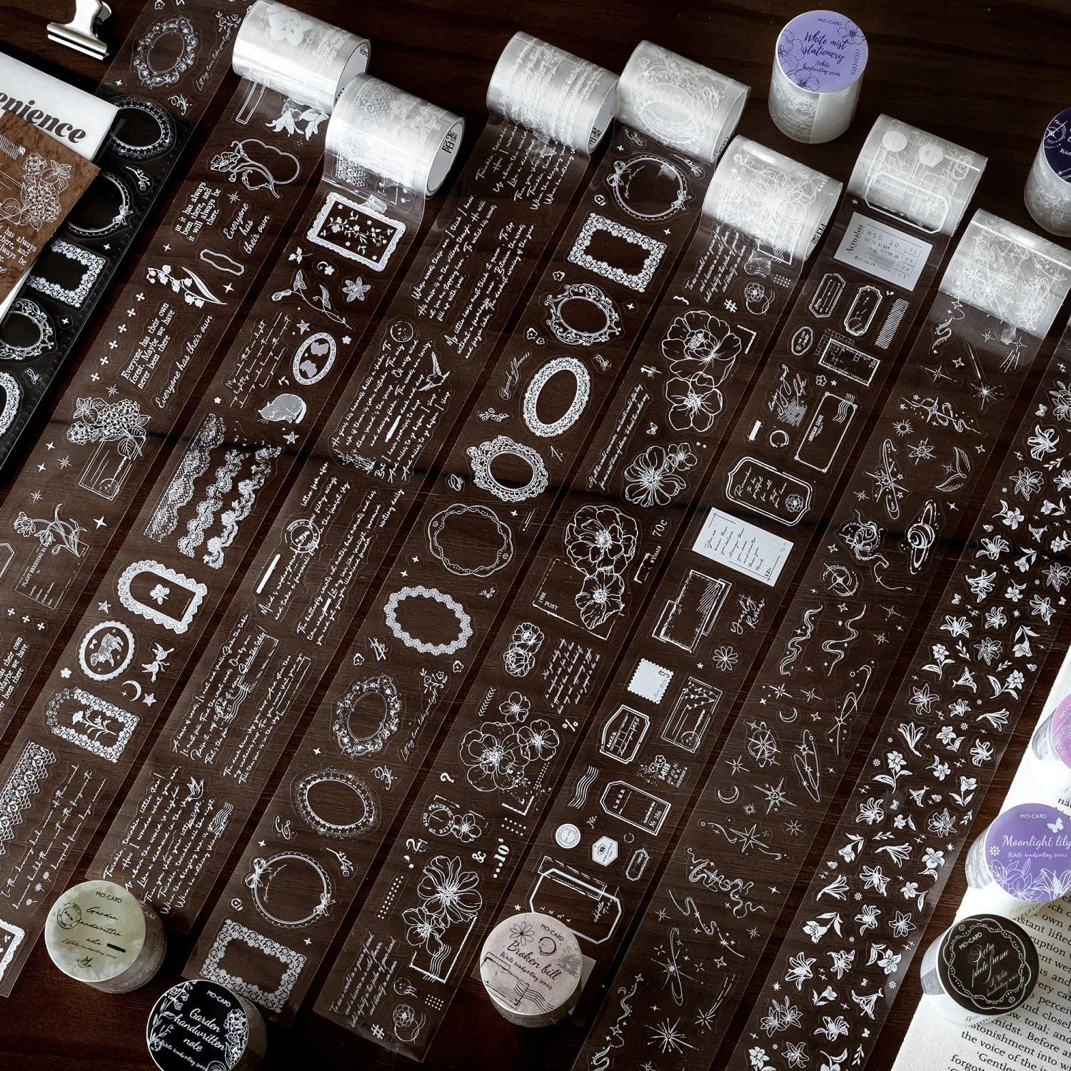 50mm*2m PET Tapes White pattern DIY Scrapbooking Decor Photo Album Collage Junk Journal Materials Aesthetics Stickers