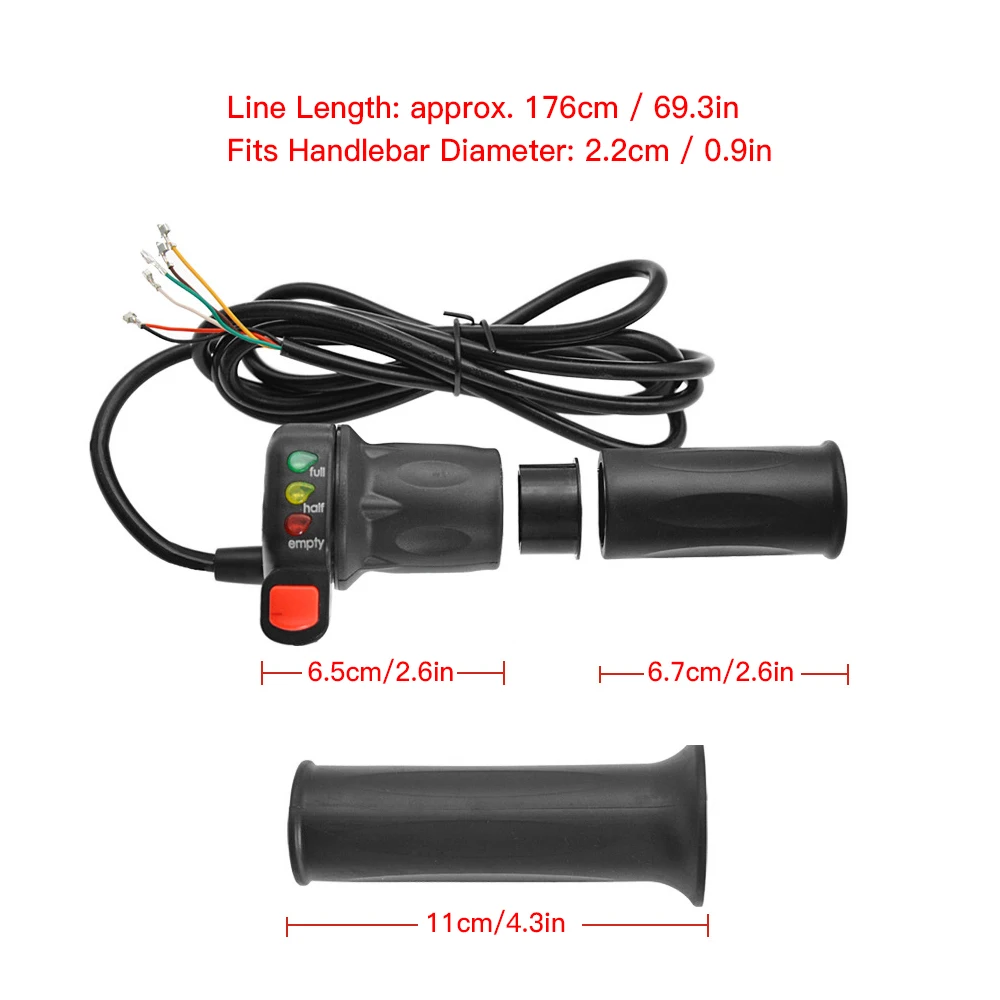 36V/48V Ebike Twist Throttle Handle Right and Left Electric Bike Handlebar Throttle Grip with Battery Indicator Power Switch