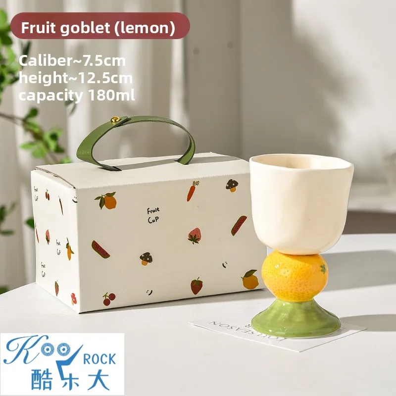 Juego de tazas de cerámica pintadas a mano: copas de vino Etrog sin tallo de 180 ml, copas de postre de sandía/fresa para café y golosinas dulces
