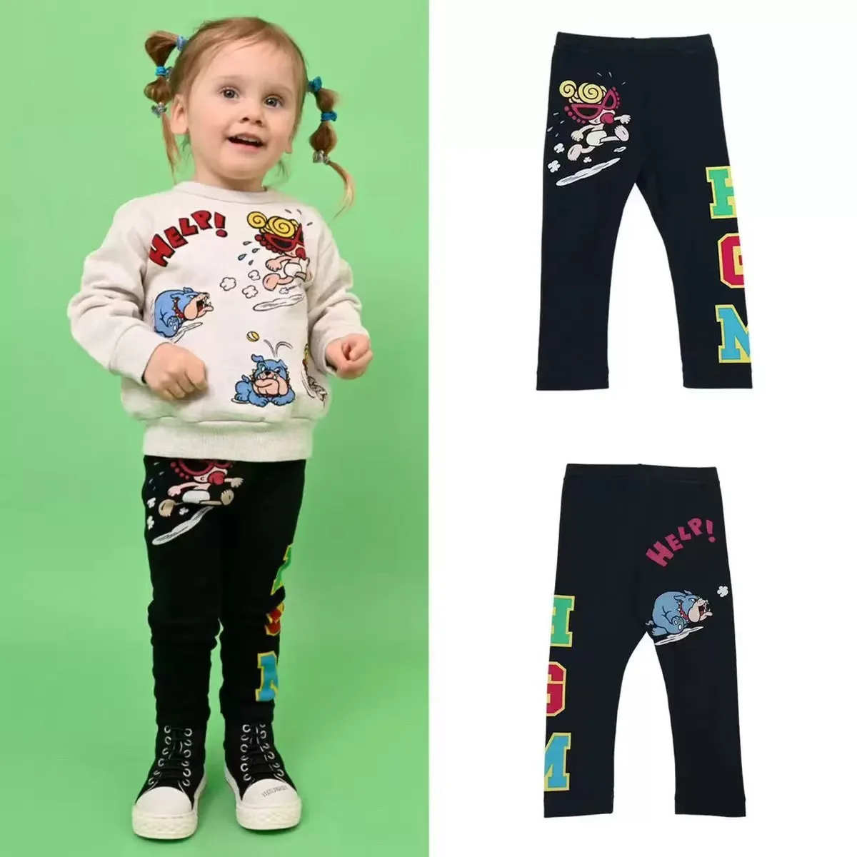 

2025 Fall/Winter Trendy Kidswear Black Sunglasses Letter Pattern Fleece-Lined Pants