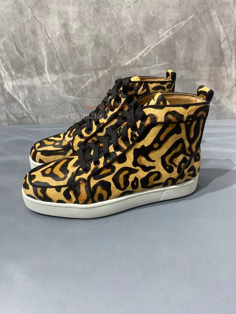 Leopard Pattern Sneakers for Women Men Shoes Lace Up Yellow Casual Sports Skateboard Shoes Spring Fashion Breathable Footwear