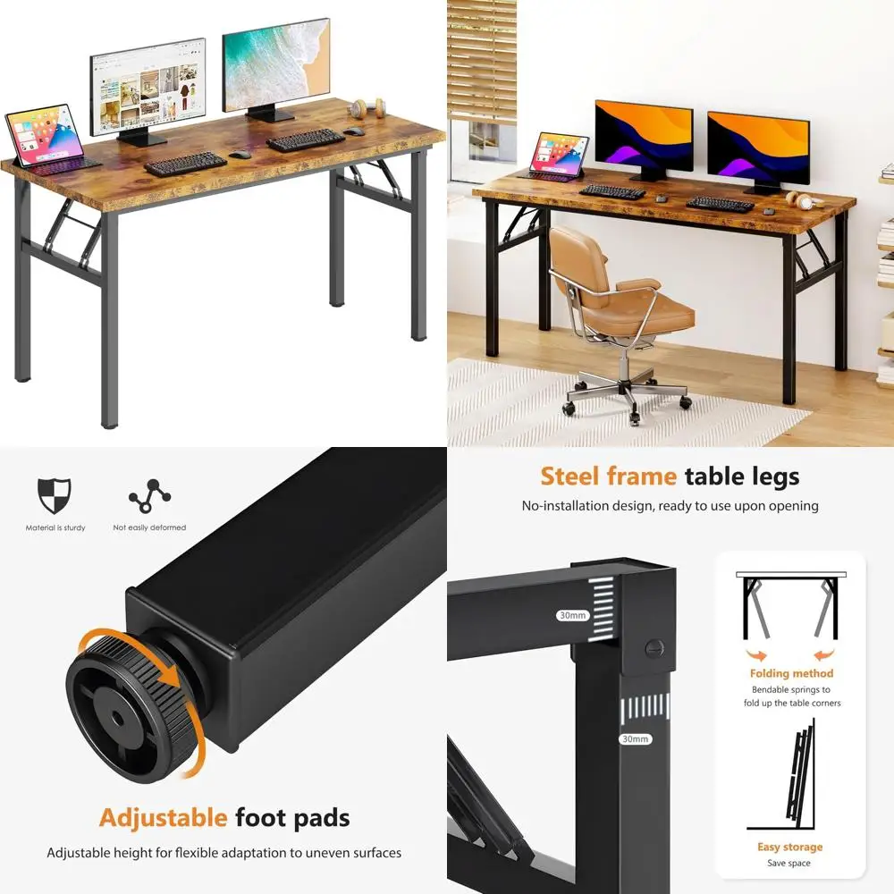 

Folding Computer Desk 62 Workstation Home Office Retro Style Fully Assembled Desk with Large Surface Area for Conferences and Me
