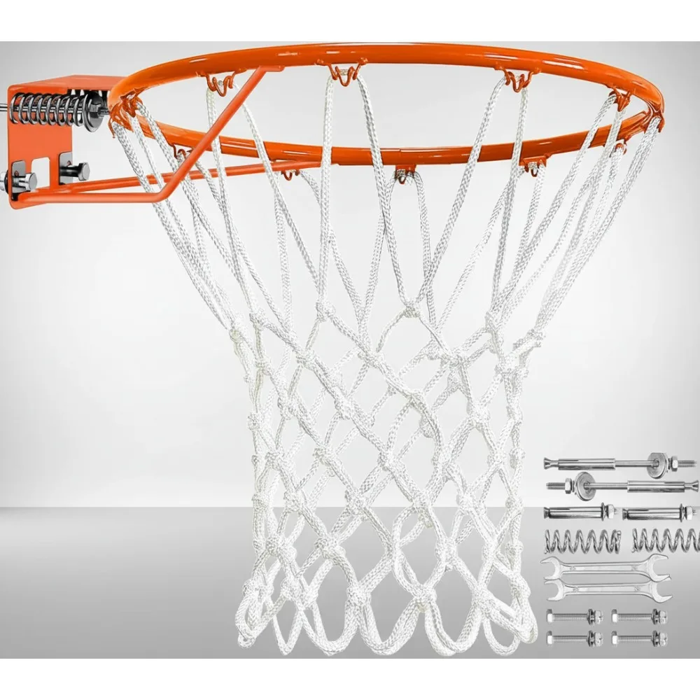 18" Heavy Duty Basketball Rim - Solid Steel Pro Hoop with Thick Net, Wall Mount & Replacement Kit