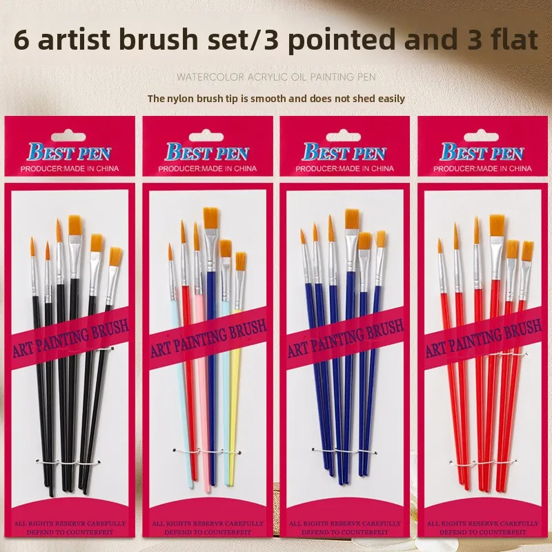 6 pcs multi-functional round head sets art painting plastic rod children DIY paint watercolor gouache oil brush for art lessons