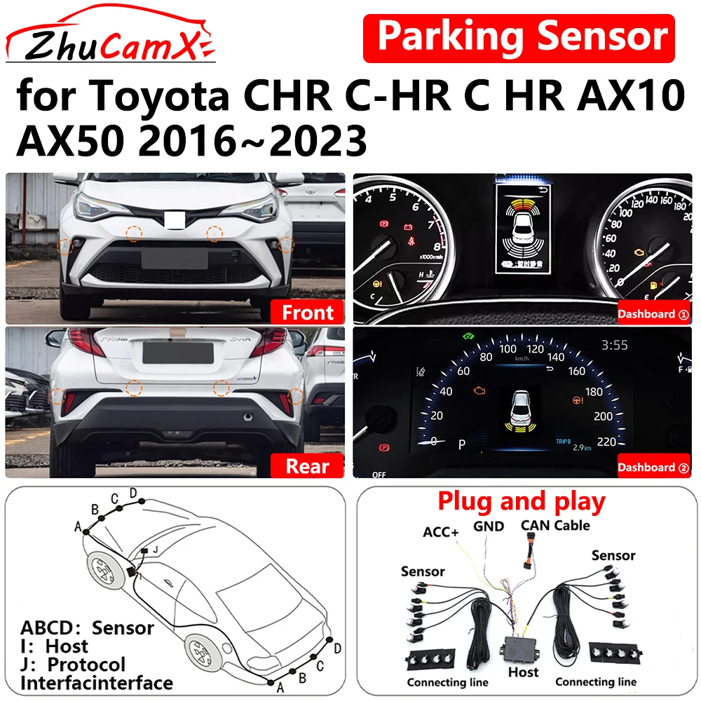 

for Toyota CHR C-HR C HR AX10 AX50 2016~2023 Car Parking Sensor Front Rear Reverse Assist Reversing AID System plug ＆ play