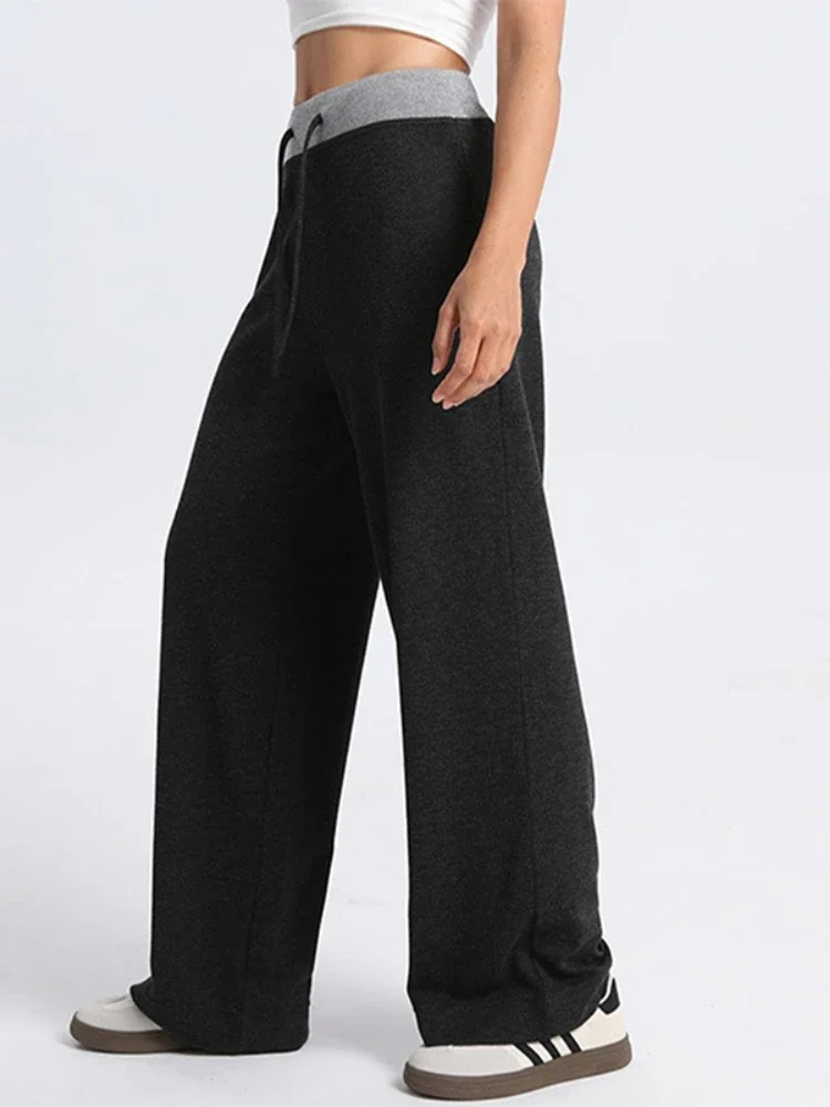 

Casual Sports Fitness Knitted Yoga Wide Leg Pants Spring High Waisted Loose Trousers Women Drawstring Soft Comfort Yoga Pants