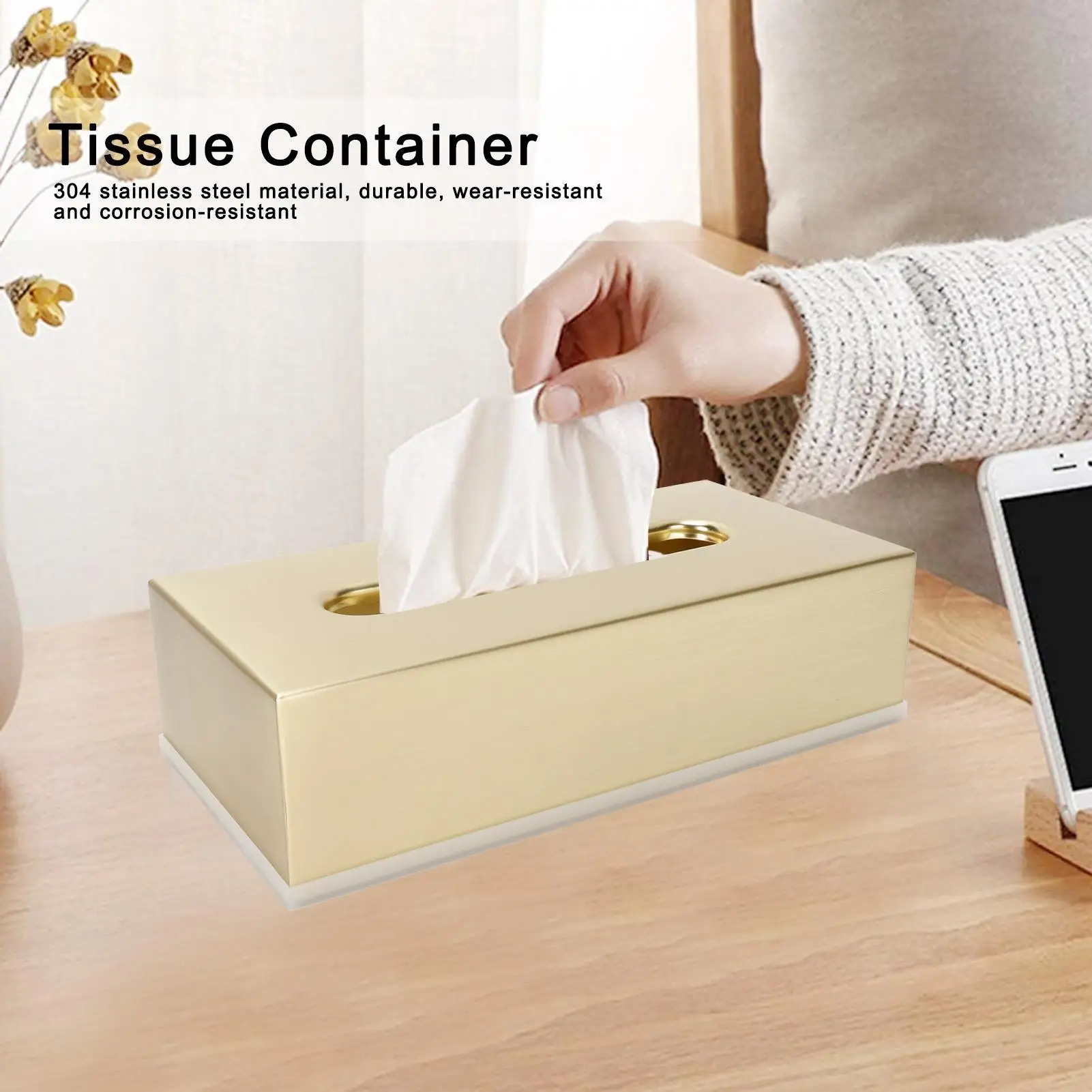 Innovative Gold Stainless Steel Rectangular Tissue Box Napkin Holder Container Car Home Decoration