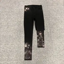 Jean Noir Taille Haute pour Femme, Pantalon Crayon Amincissant, avec Strass, Slim, de Rue, de Commande, Nouvelle Collection Printemps Automne 2023