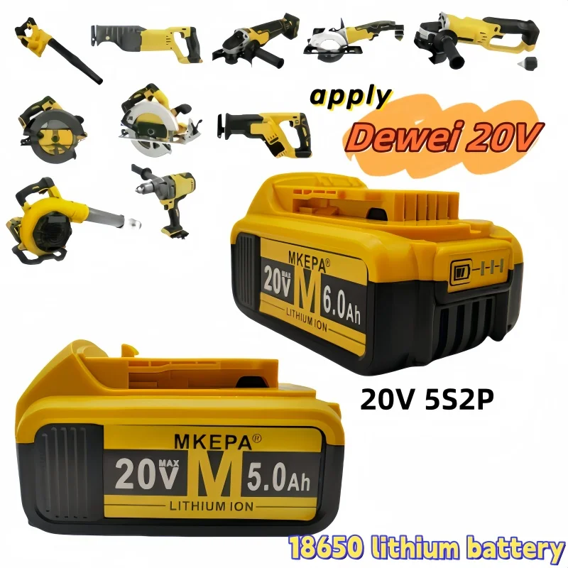 100%Replace DeWalt DCB184 DCB181 DCB182 DCB200 20V 8A 6A 18V 20V battery with 100% original 20V 6.0Ah lithium battery power tool