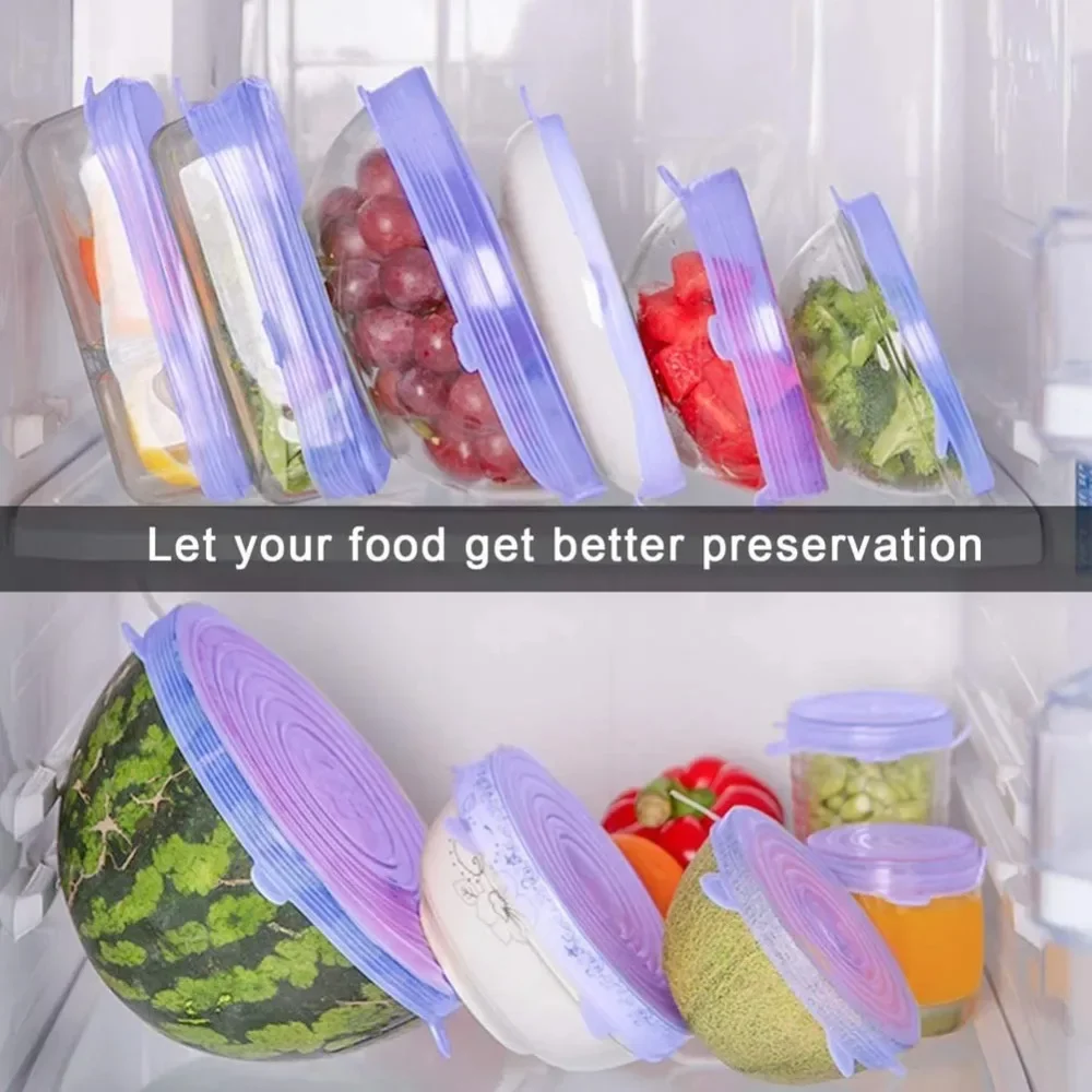6PCS New Reusable Fresh-keeping Cover Kitchen Gadgets Non-slip Silicone Lids Stretch Bowl Cap