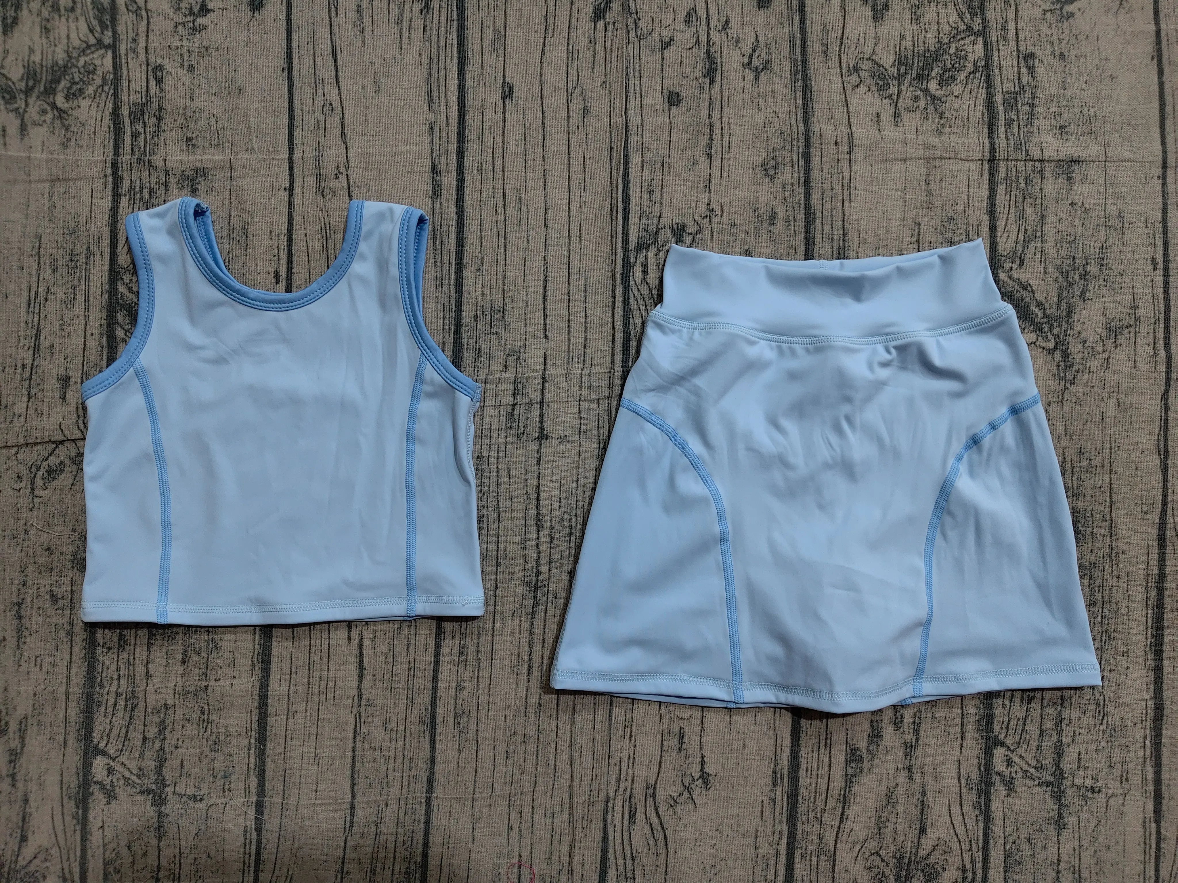 Wholesale Baby Girl Yoga Active Light Blue Clothing Toddler Shirt Bows Skirt Shorts Kid Girls Skort Set Athletic Summer Clothes