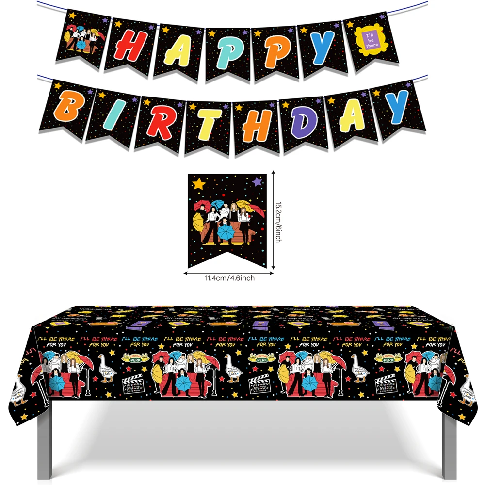 Cartoon Friends Office Party Disposable Tablecovers Hanging Banner Backdrops Supplies Baby Shower Birthday Party Decorations