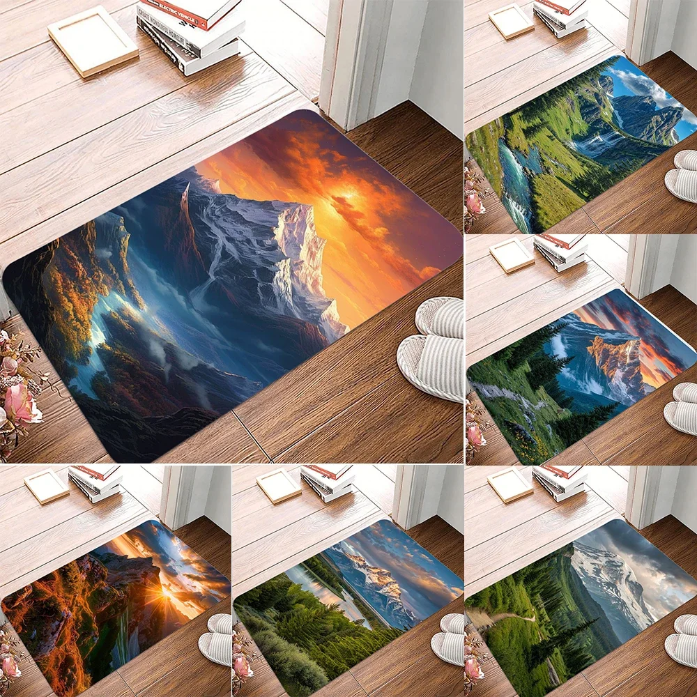 Ковер с рисунком снежной горы, различные стили с закатом, снежная гора, лес, озеро, природа, художественный дизайн, ковер для домашнего декора