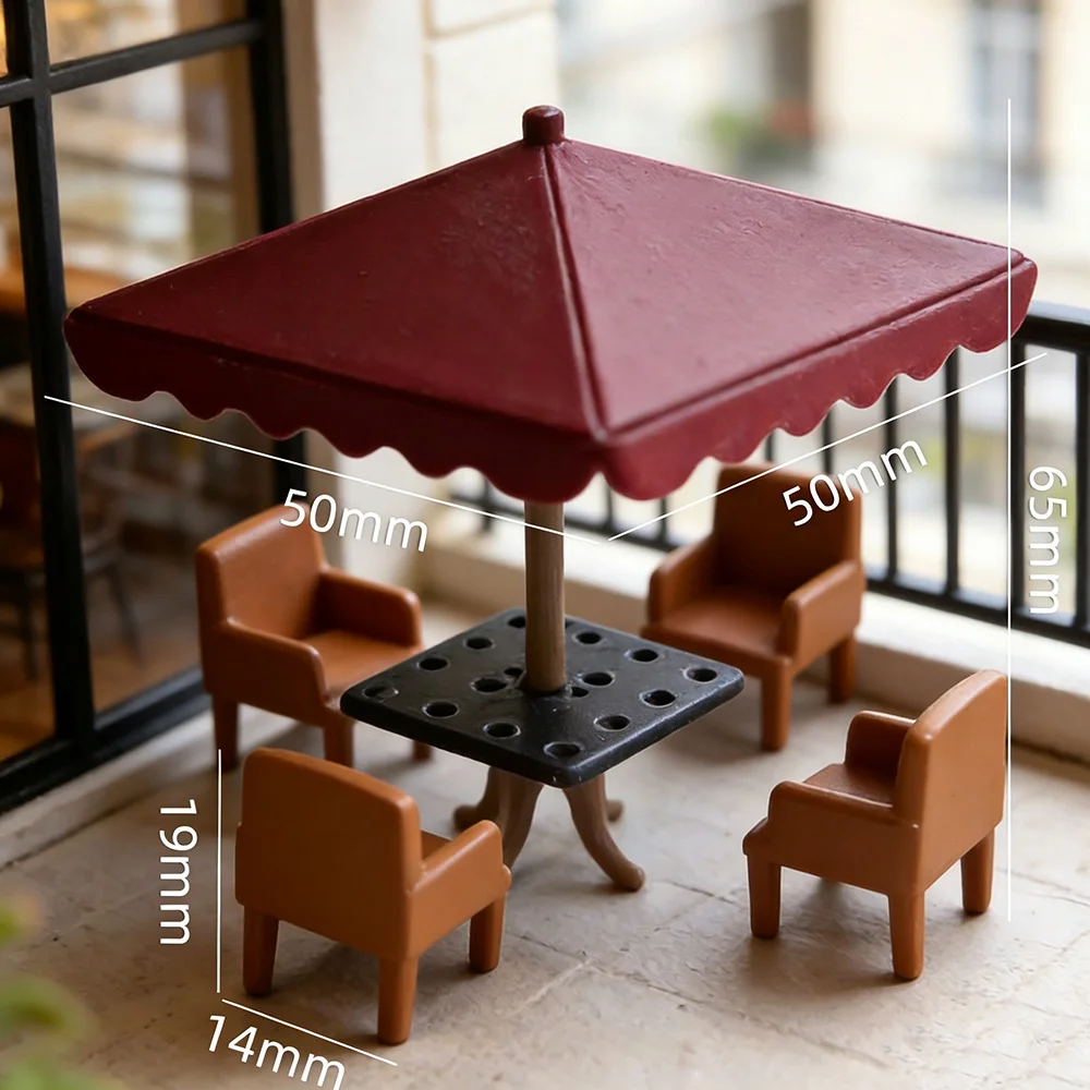 Simulations-Terrassentisch-Stuhl-Sonnenschirm-Set Mini-Sonnenschirm-Möbelmodell für Puppenhaus/Strandcamping Mikrolandschaftsmaterialien – Detail 2