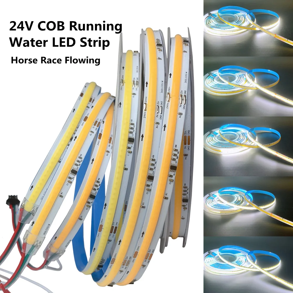 

Светодиодная лента WS2811 COB 5 м для беговой воды, лампа с бегущим потоком для лошадей, 360 светодиодов/м, с задним потоком, шатер, натуральный теплый белый, 24 В постоянного тока