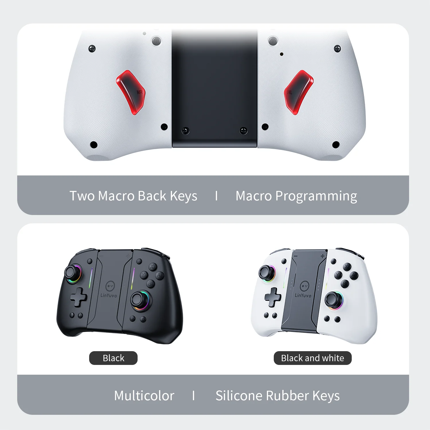 LinYuvo KS42 joycon per Nintendo Switch con controller wireless Joypad effetto Hall compatibile a sei assi/Macros/Turbo/luce RGB