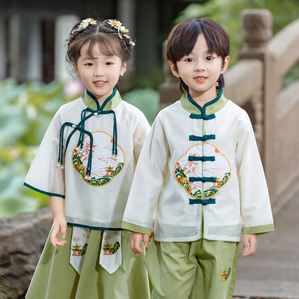 بدلة تانغ للأولاد والبنات من Hanfu لعام 2025 - تطريز عتيق، قطن/كتان ممتاز، ملابس أطفال على الطراز الصيني