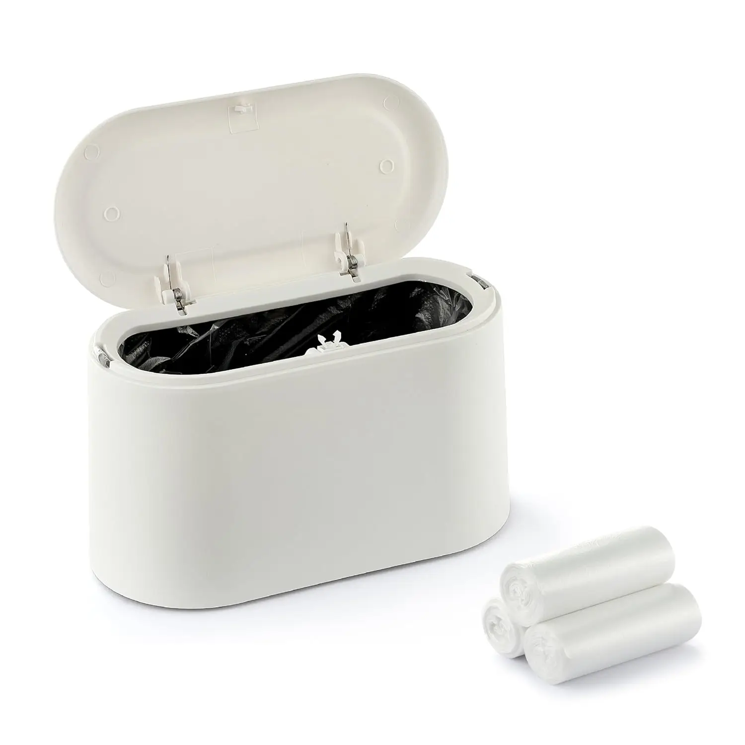 

Mini Trash Can for Desk, Tiny Plastic Garbage Can with Lid, Easy to Keep Desktop Clean, Includes 3 Rolls Trash Bags