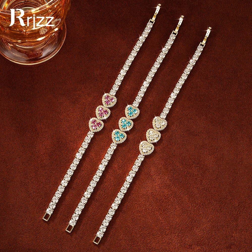 Rrjzz White/Green/Pink Heart Shaped Round Moissanite  Tennis Bracelet for Women 18CM Charm  Zircon Chain Bracelets Jewelry Gifts