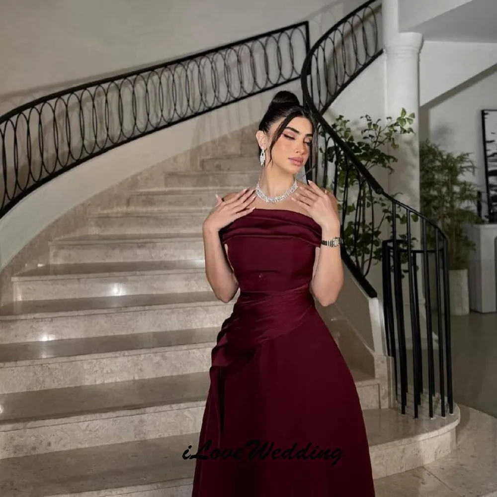 عنابي قبالة الكتف ألف خط فساتين لحضور الحفلات الموسيقية 2025 أشرطة فستان الحفلات للمرأة فساتين سهرة أنيقة حفل رسمي مخصص #4