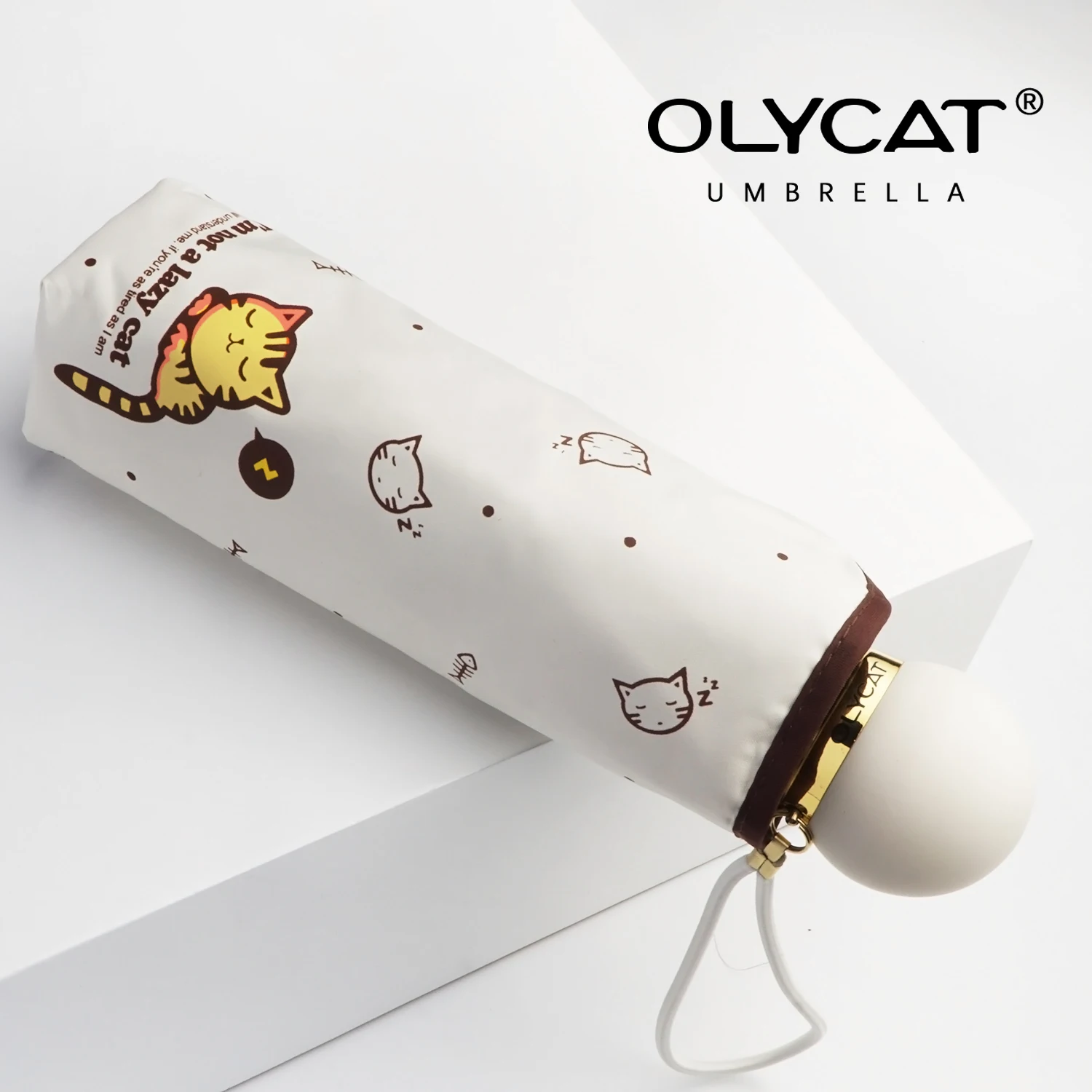 OLYCAT Cute Cat Mini Umbrella UV Protection, Small Pocket 5 Folding Sun Umbrellas Windproof Strong, Parasol Umbrella Woman