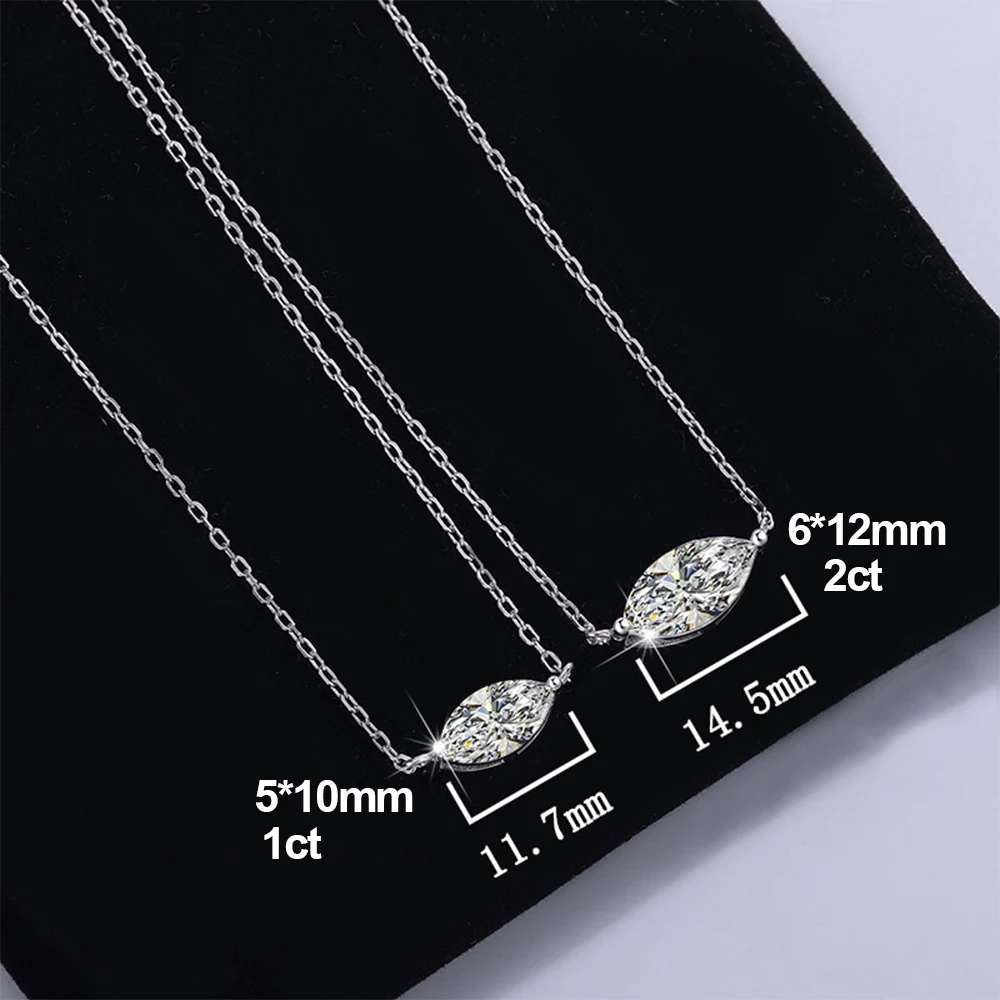 1-3CT شرق غرب ماركيز شكل مويسانيتي القلائد للنساء 925 فضة فريد قلادة سلسلة عنق هدايا وصيفات الشرف #5