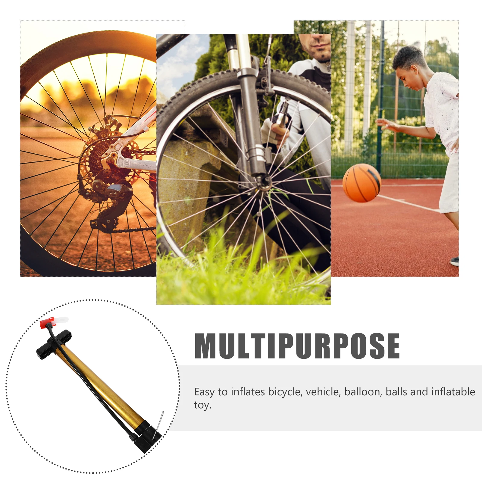 

Portable Bike Lightweight Dual Head Air For Bicycle Tire Inflation Ball Balloon Multi-Function Valve Cycling Pump Mountain