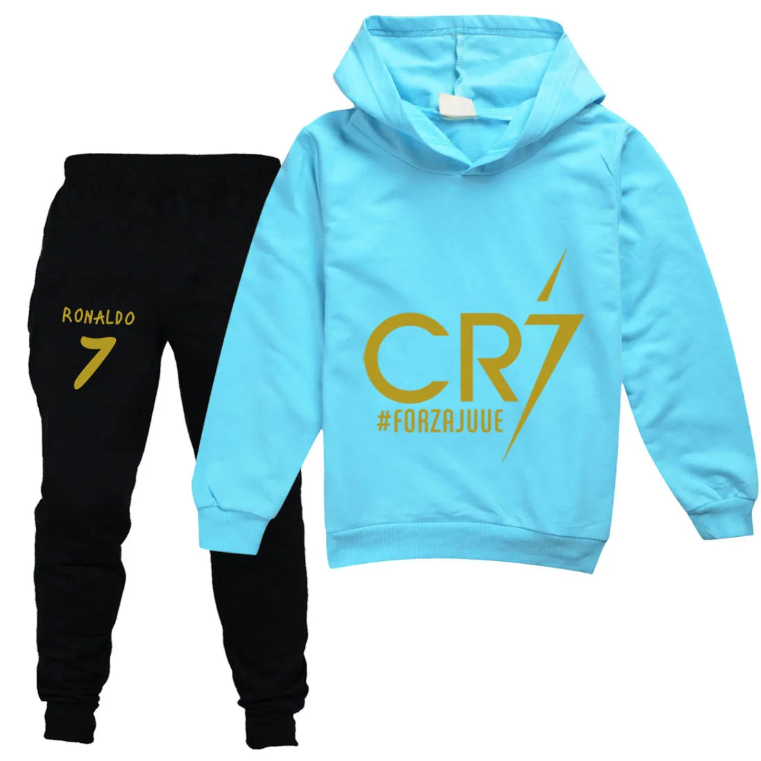 

Весенне-осенняя модная детская футболка с принтом CR7 Football Idol для маленьких мальчиков и девочек, комплект с капюшоном + штаны, спортивные костюмы, детская одежда