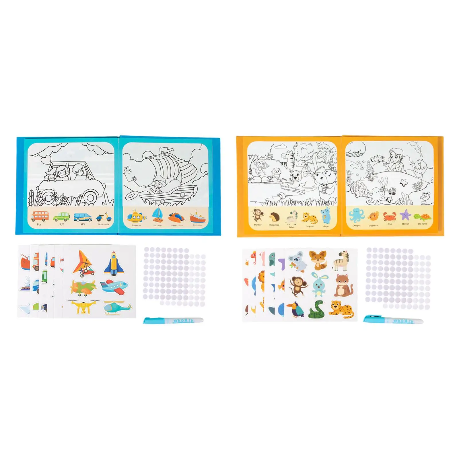 Waterkleurkaarten Herbruikbaar stickerboek Montessori Leerboek Activiteitenboek voor uitstapjes Thuis Vliegtuig Kleuterschool Kinderen