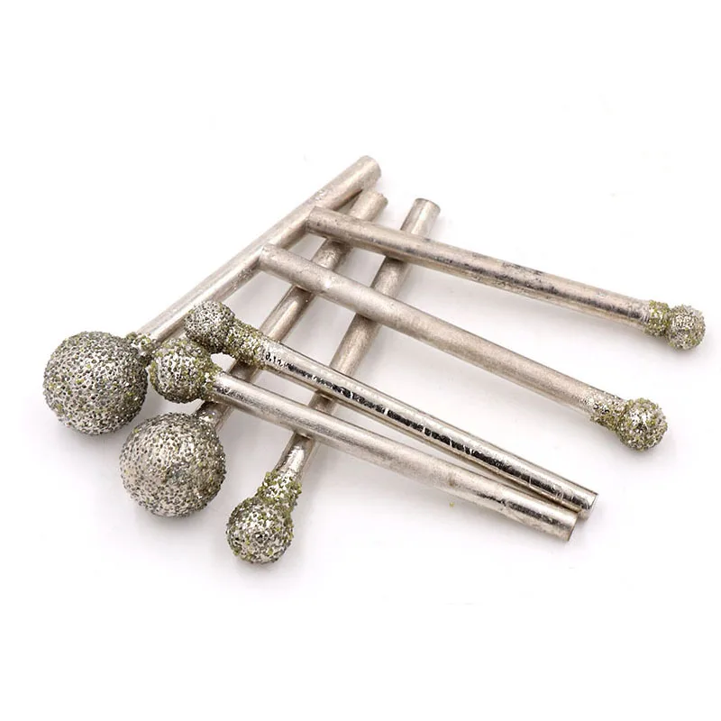 3-10mm Ball Round Diamond Burr Grinding Bit Spherical Head Drill Jade Carved Rotary Burr Tool 3mm Shank for Dremel 60 Grit