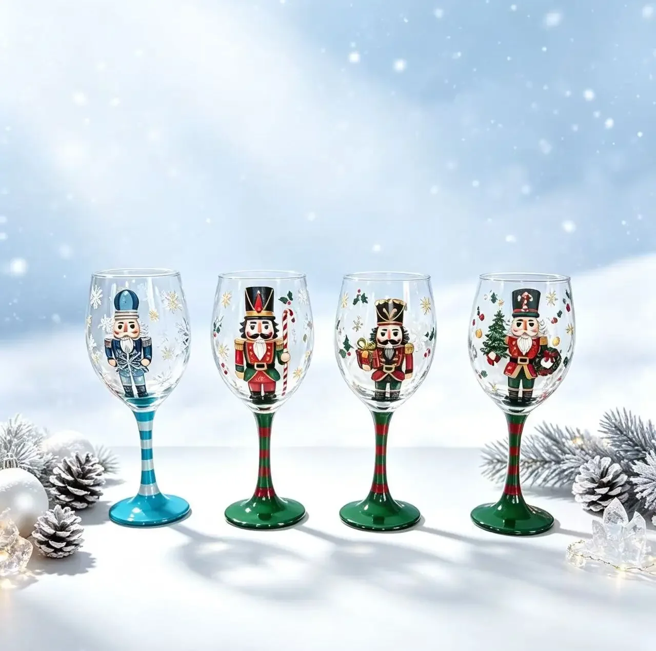 Hand Painted Nutcracker Wine Glass Creative Christmas Goblet Red Wine Cup Holiday Party Drinkware Home Xmas Festival Gift