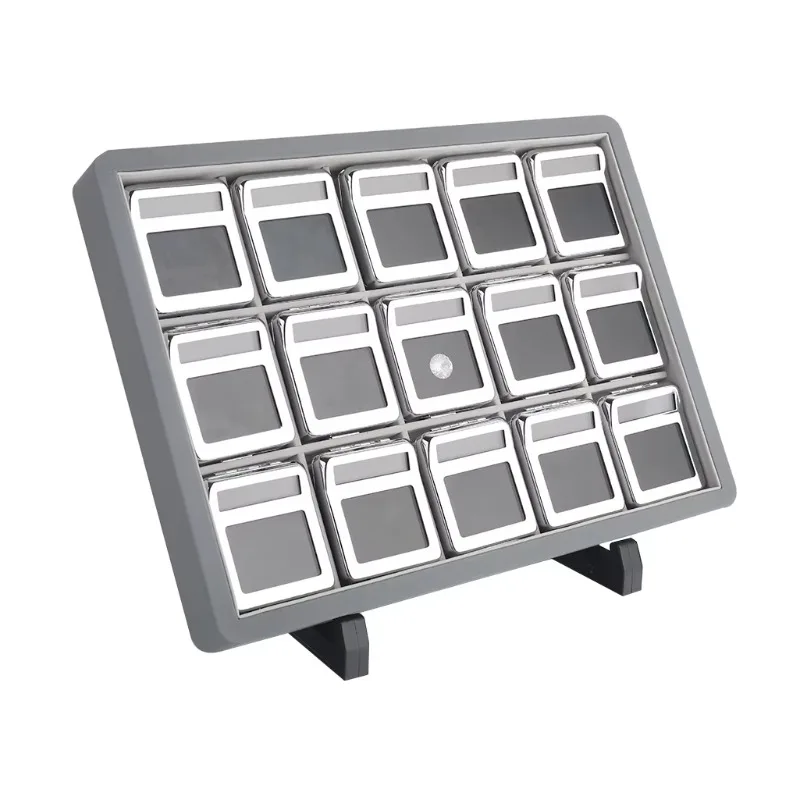 Interchangeable  Diamond Display Box 15 Slot Black Shiny Silver Tray for Jewelry Storage Metal Organiser Stone Details Card