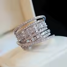Cubic Zirconia Band Ring Multilayer Wide Wedding Jewelry for Women - T0570