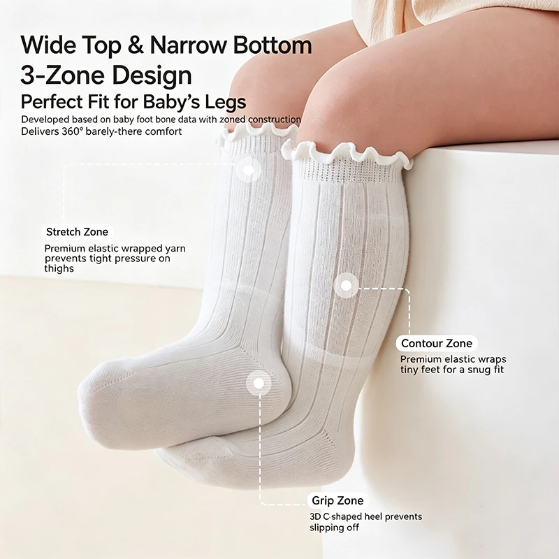 3/5 Pairs Infant Girls Socks Lace Princess Solid Color Girls Stockings Soft Cotton Loose Cuff Toddler Baby Socks for Girls
