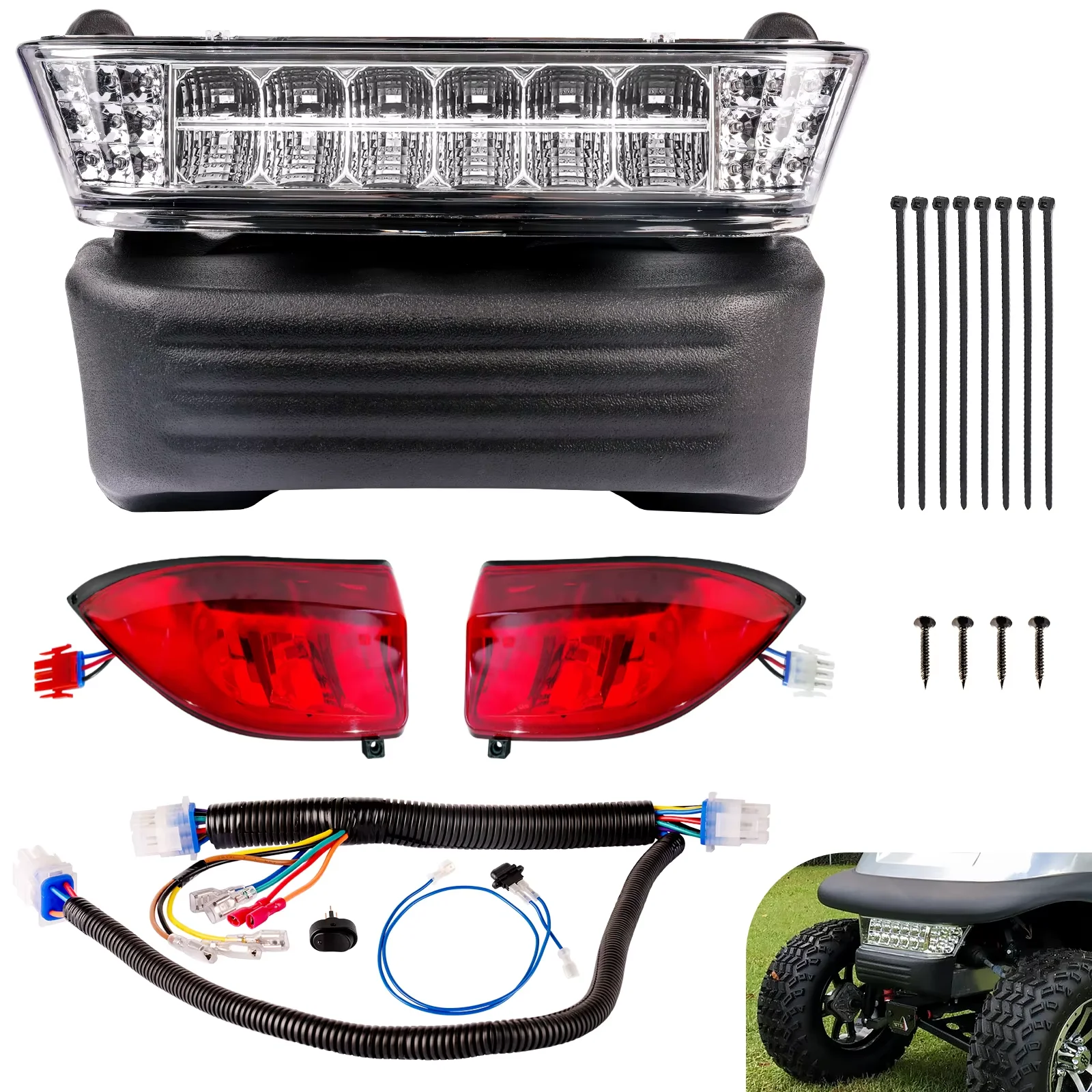 Image of Golfwagen 12V Club Car LED-Scheinwerfer und Rücklicht-Baugruppe für Club Car Precedent 2004-2008.5 Elektromodelle OEM # 102524801-1