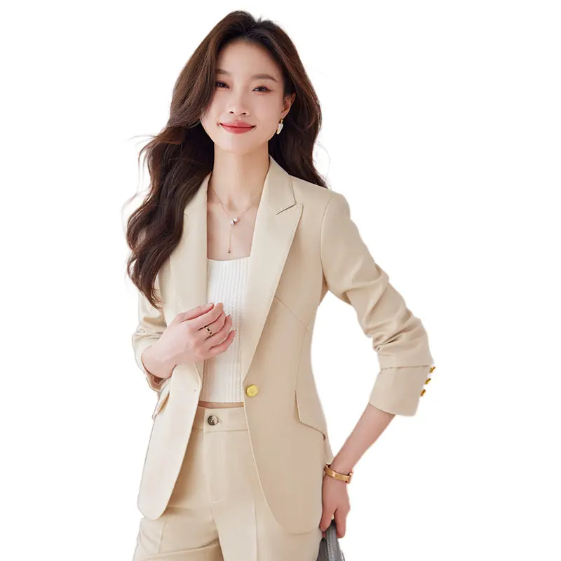 High Quality Pink Apricot Black Purple Ladies Pant Suit Women Female Work Wear Formal Jacket Blazer and Trouser 2 Piece Set