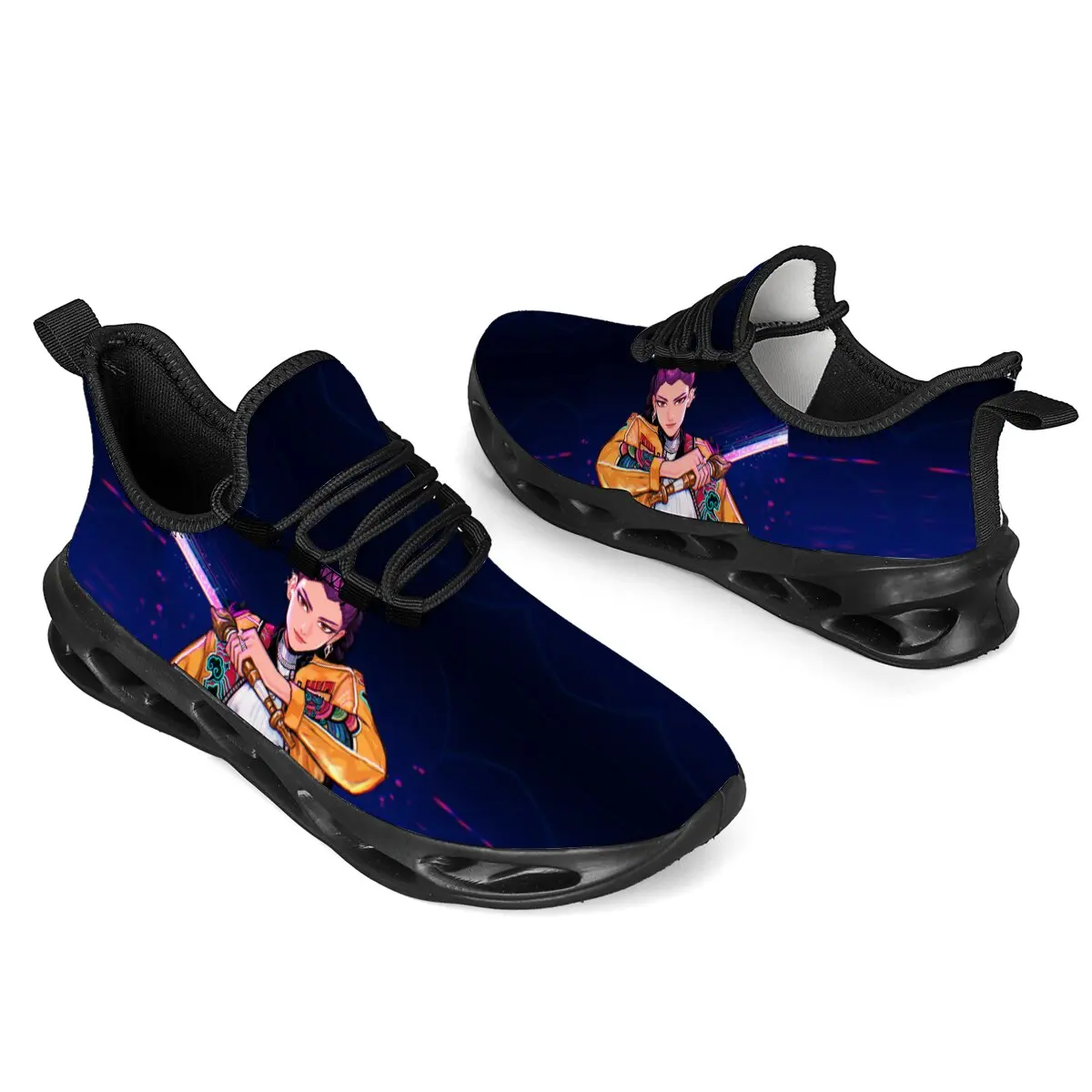 

Large-sized Round-head Design Casual Sports Shoes with Color-blocking Anime Pattern From The Cartoon Animation Witch Hunter Team