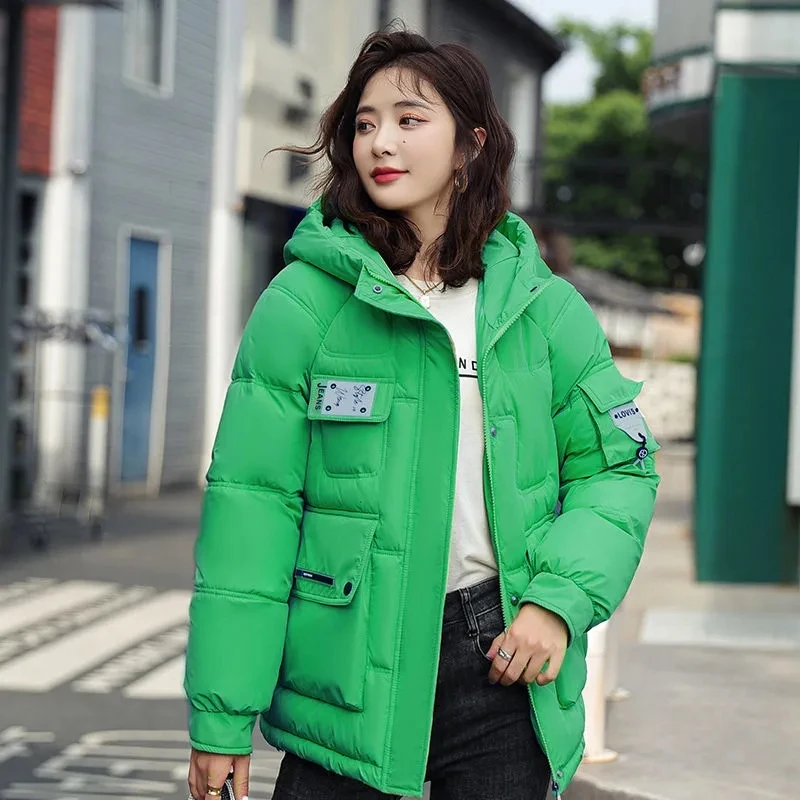 

Winter Cotton Basic Coat Women's 2023 New Korean Patch Hooded Thick Cotton Jacket Short Warm Parkas Outwear Casual Student Tops