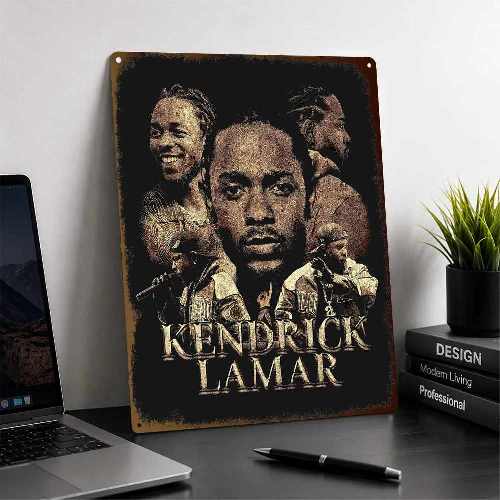Kendrick Lamar Portrait Collage Textured Poster Personalized Metal Tin Sign Vivid Album Era Tribute Wall Art Made For Rap Fans
